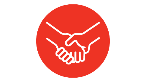 Red circle with a pair of hands shaking